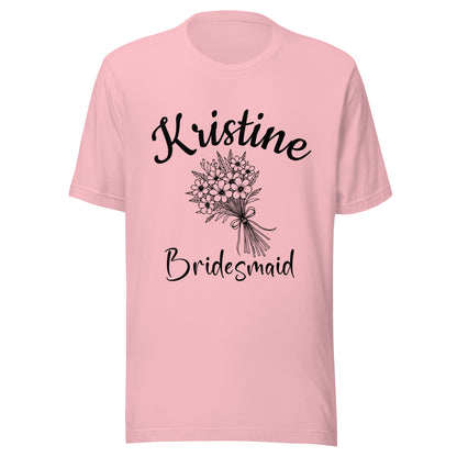 Personalized Bridesmaid t-shirt with name and large bouquet.