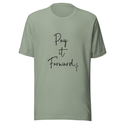 Pay it forward unisex t-shirt with small christian cross. 