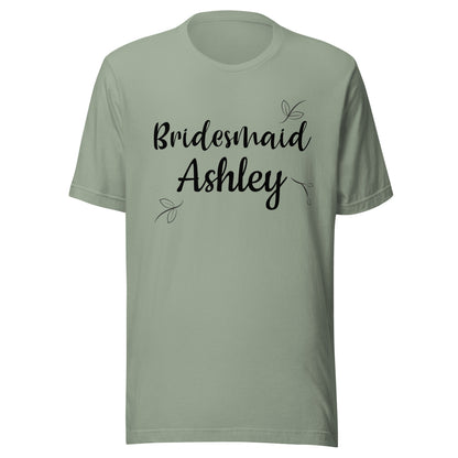 Personalized with name Bridesmaid t-shirt great for bachelorette party.