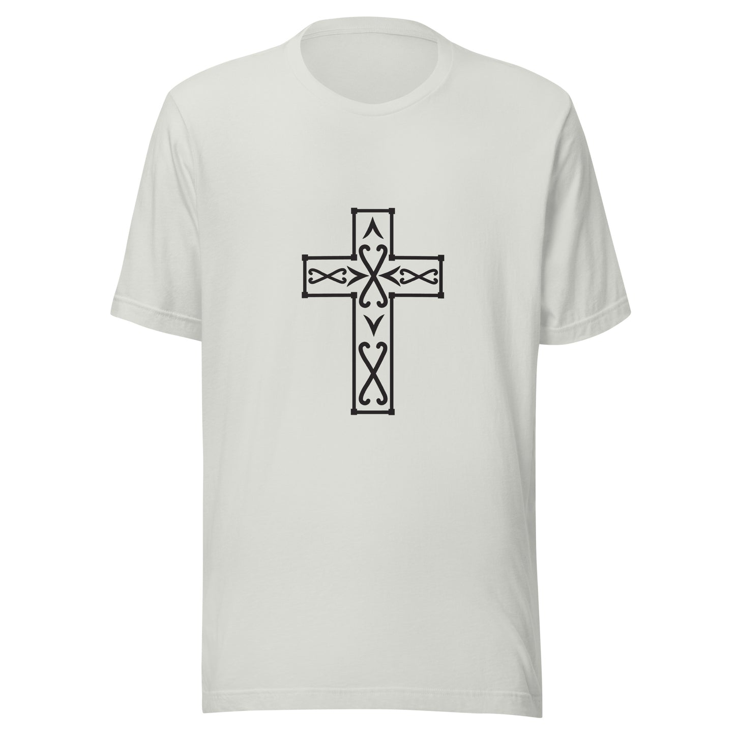 Silver Ornate Christian Cross Unisex T-Shirt.
