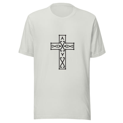Silver Ornate Christian Cross Unisex T-Shirt.