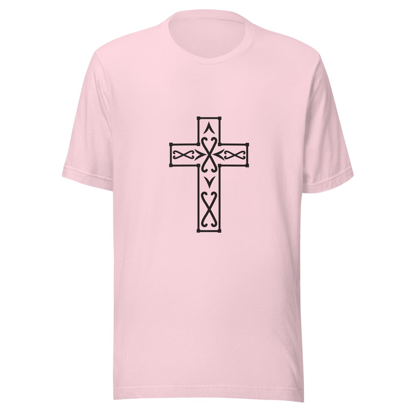 Soft pink Ornate Christian Cross Unisex T-Shirt.