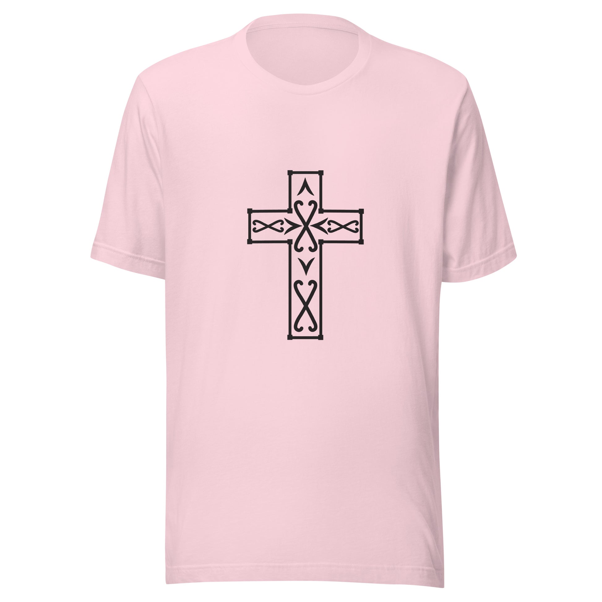 Soft pink Ornate Christian Cross Unisex T-Shirt.