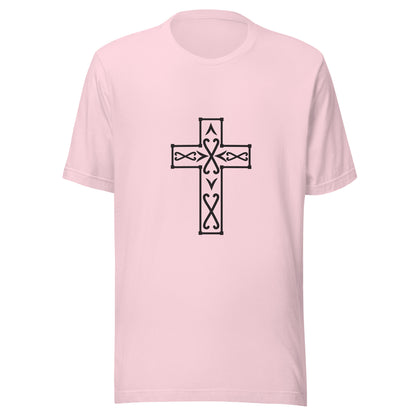 Soft pink Ornate Christian Cross Unisex T-Shirt.