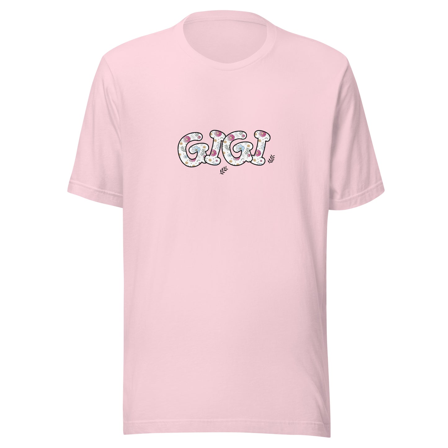 Soft pink short sleeve unisex t-shirt that says Mama on the front written in cute font with flowers inside each letter. 