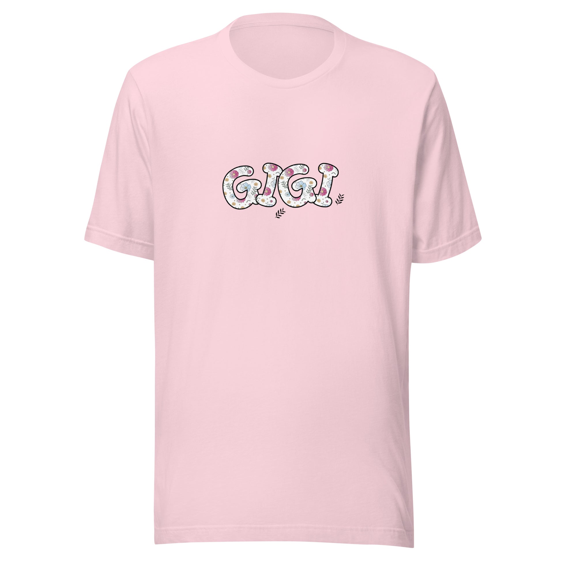 Soft pink short sleeve unisex t-shirt that says Mama on the front written in cute font with flowers inside each letter. 