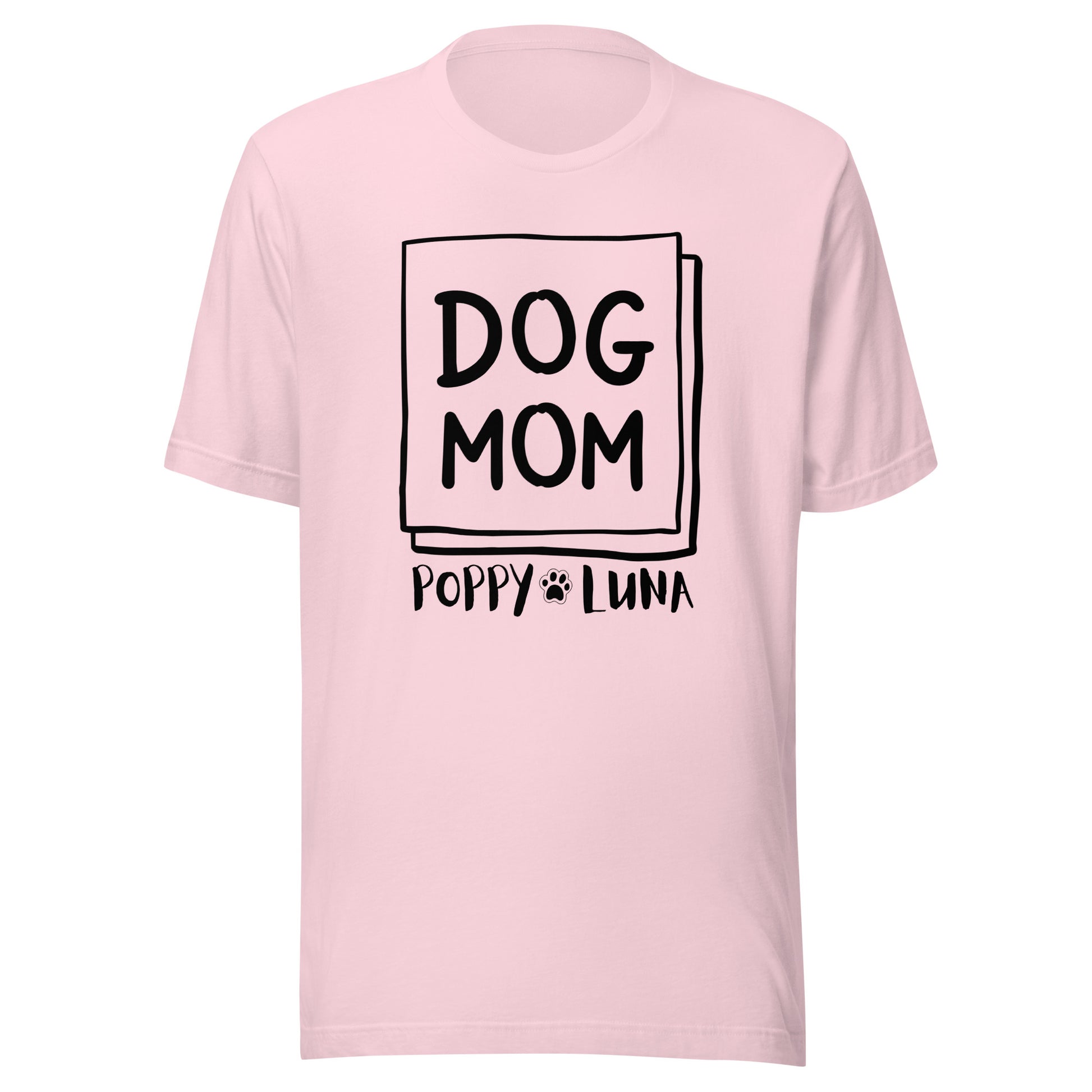 Personalized pet Unisex t-shirt with up to six dog names below the words dog mom.