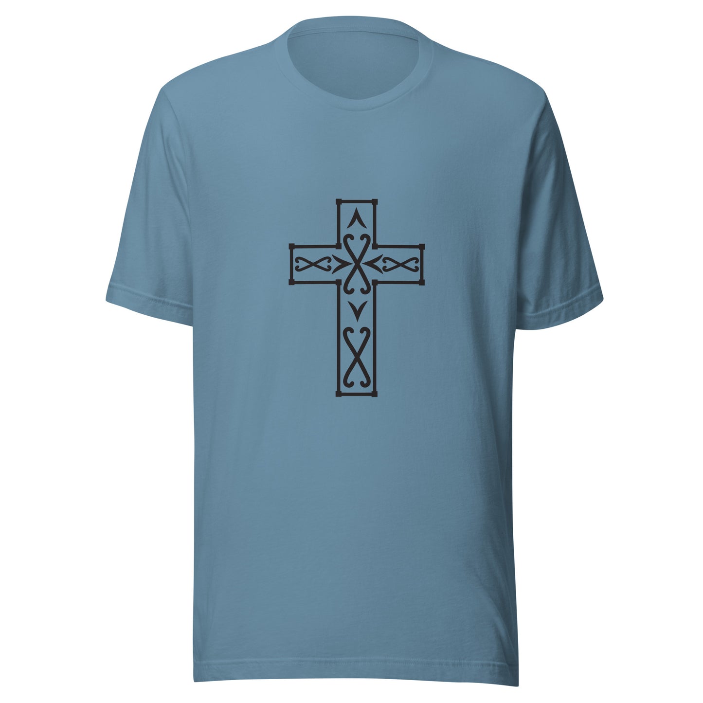 Ornate Christian Cross Steel blue Unisex T-Shirt.