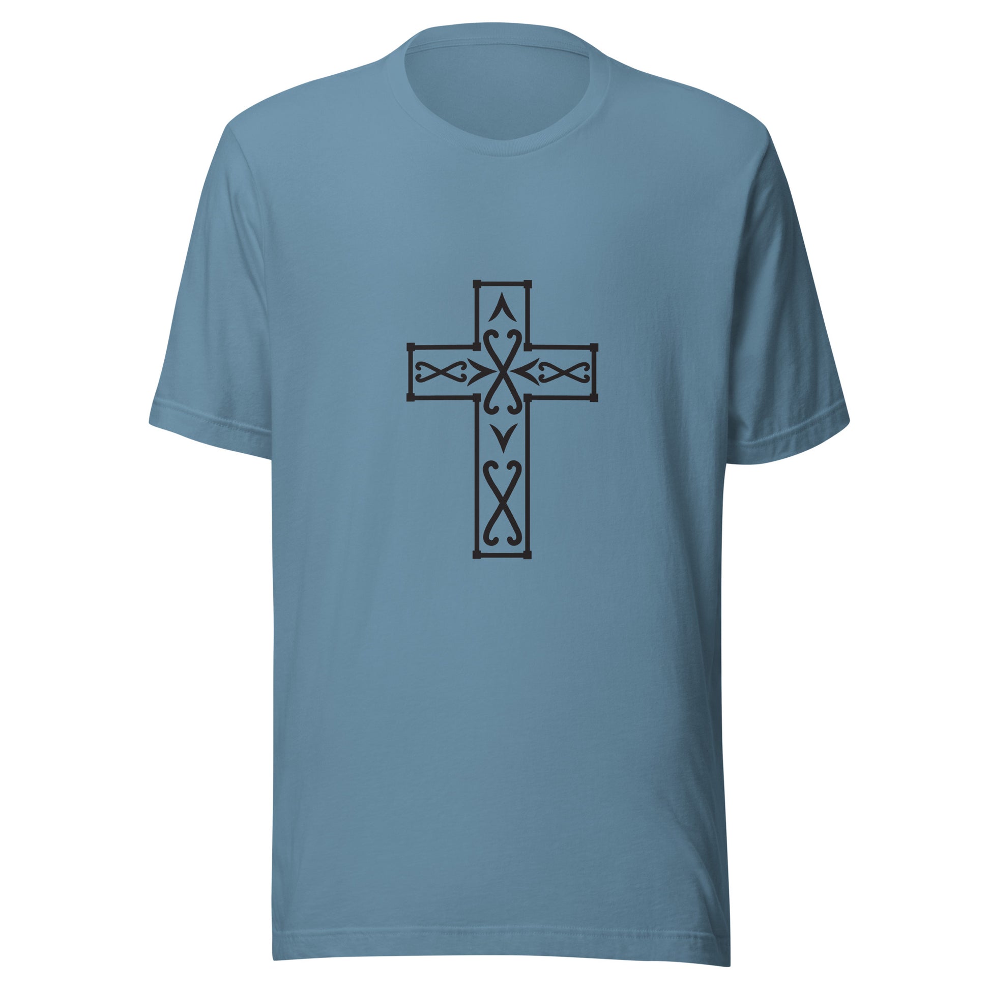 Ornate Christian Cross Steel blue Unisex T-Shirt.