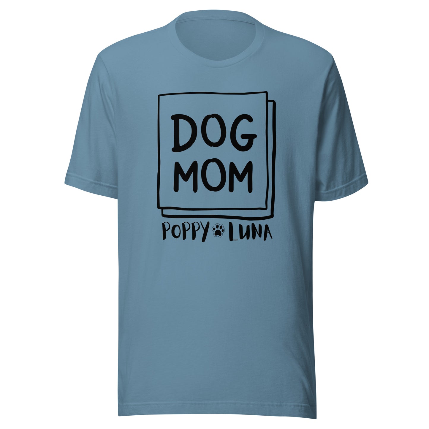 Personalized pet Unisex t-shirt with up to six dog names below the words dog mom.