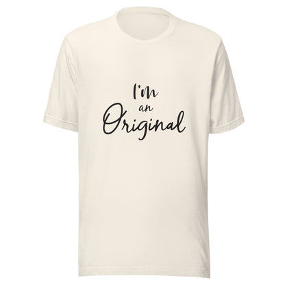 Vintage white unisex short sleeve t-shirt that states 'I'm an Original'.
