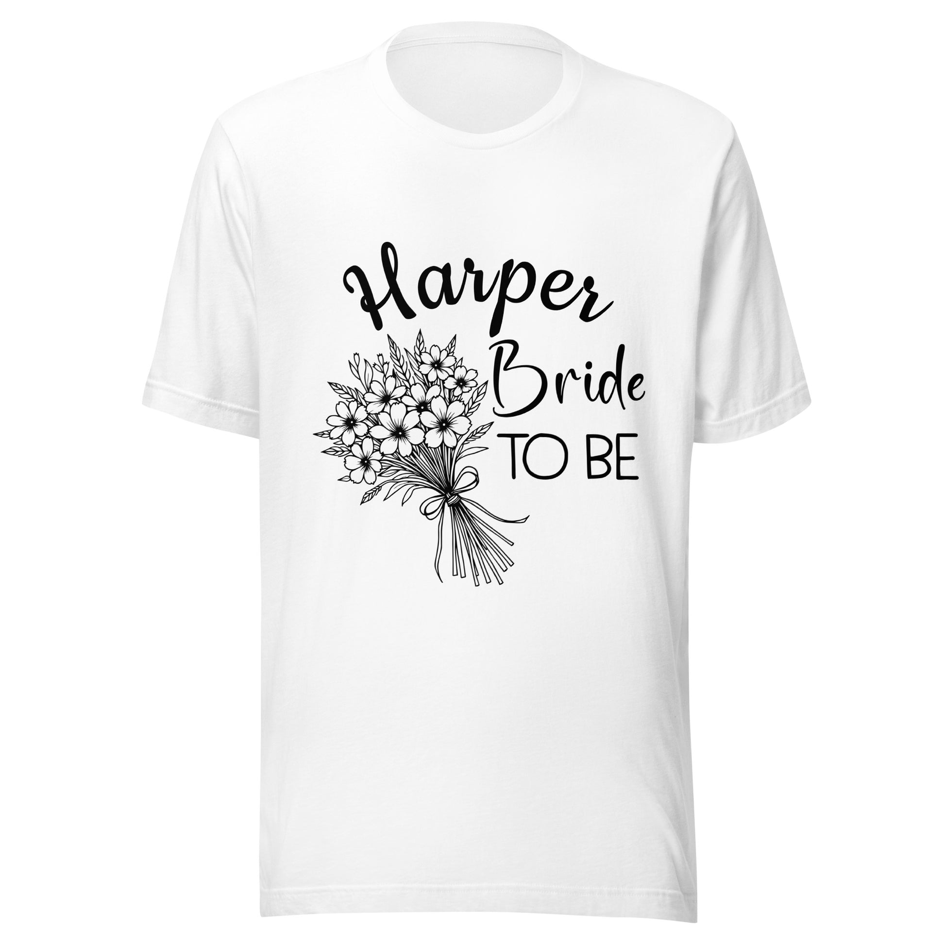 Personalized Bride To Be Unisex t-shirt with name and bouquet.