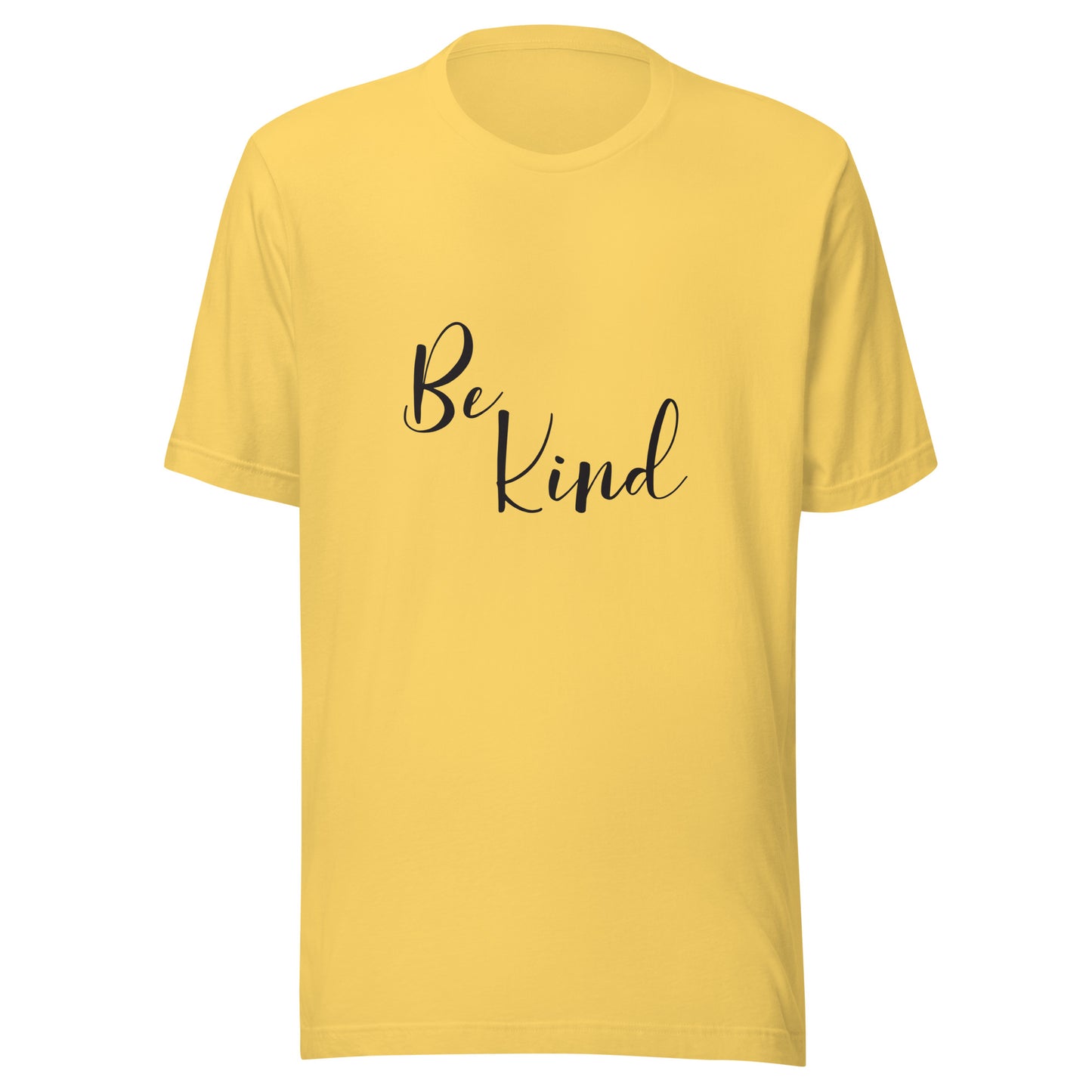 Yellow unisex short sleeve t-shirt that says 'Be Kind'.
