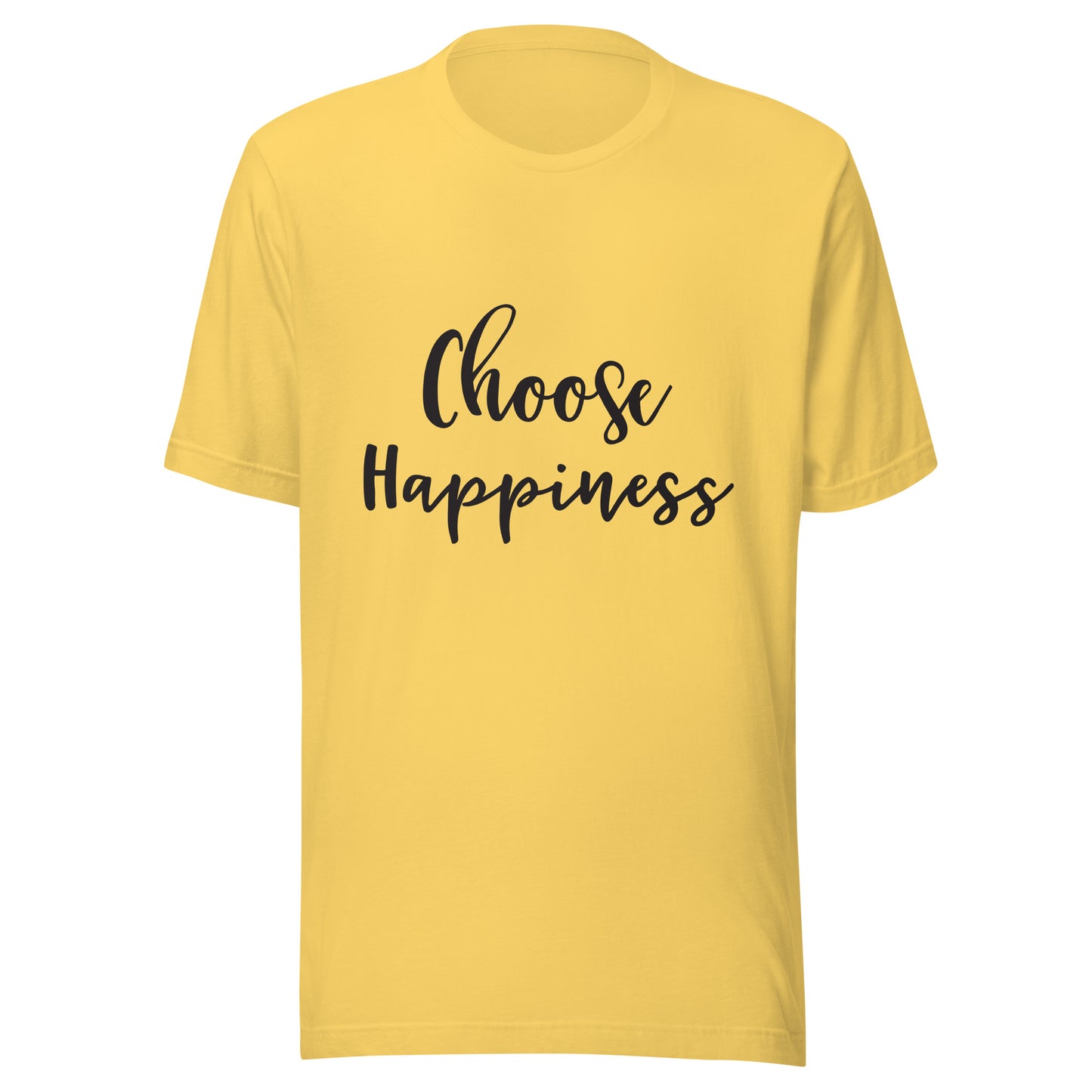 Yellow unisex short sleeve t-shirt that says 'Choose Happiness'.