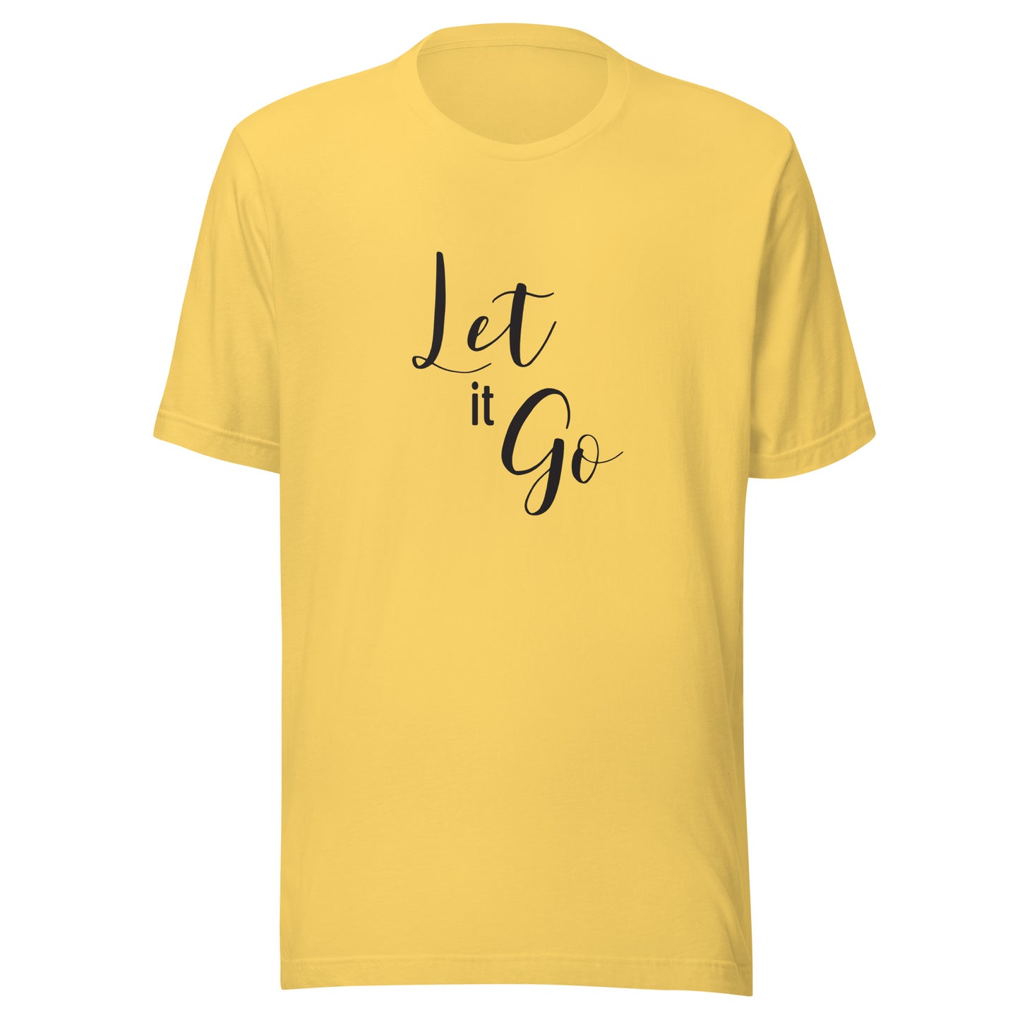 Yellow White unisex t-shirt that says 'Let it Go'.