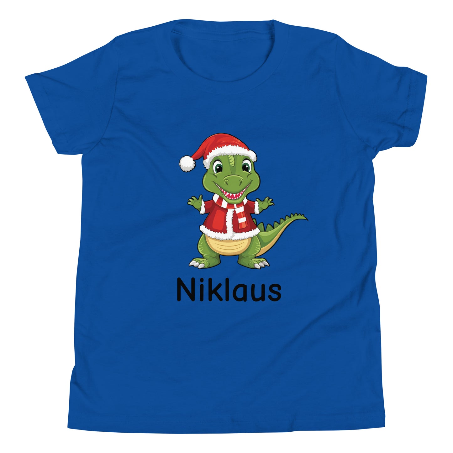  Personalized Dinosaur Santa Youth Short Sleeve Blue Tee